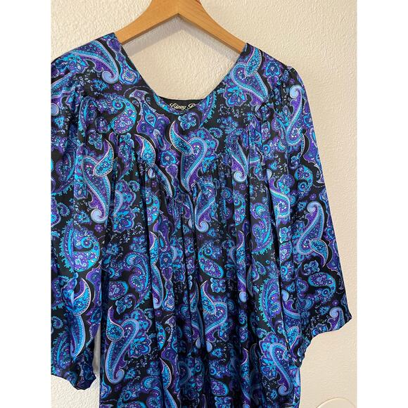 Lizzie B by The Young and Restofus Blue & Black Paisley Silkey Night Dress Mumu - Picture 3 of 9